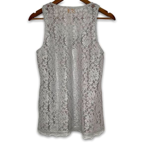 Laundry By Shelli‎ Segal Gray Silver Lace Sleeveless Lined Tank Top, S - Picture 2 of 12